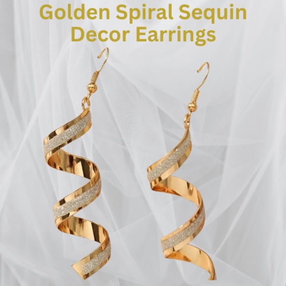 Earrings - Golden Spiral Design With Sequins Decor Dangle - Circular - NWT - Picture 1 of 4